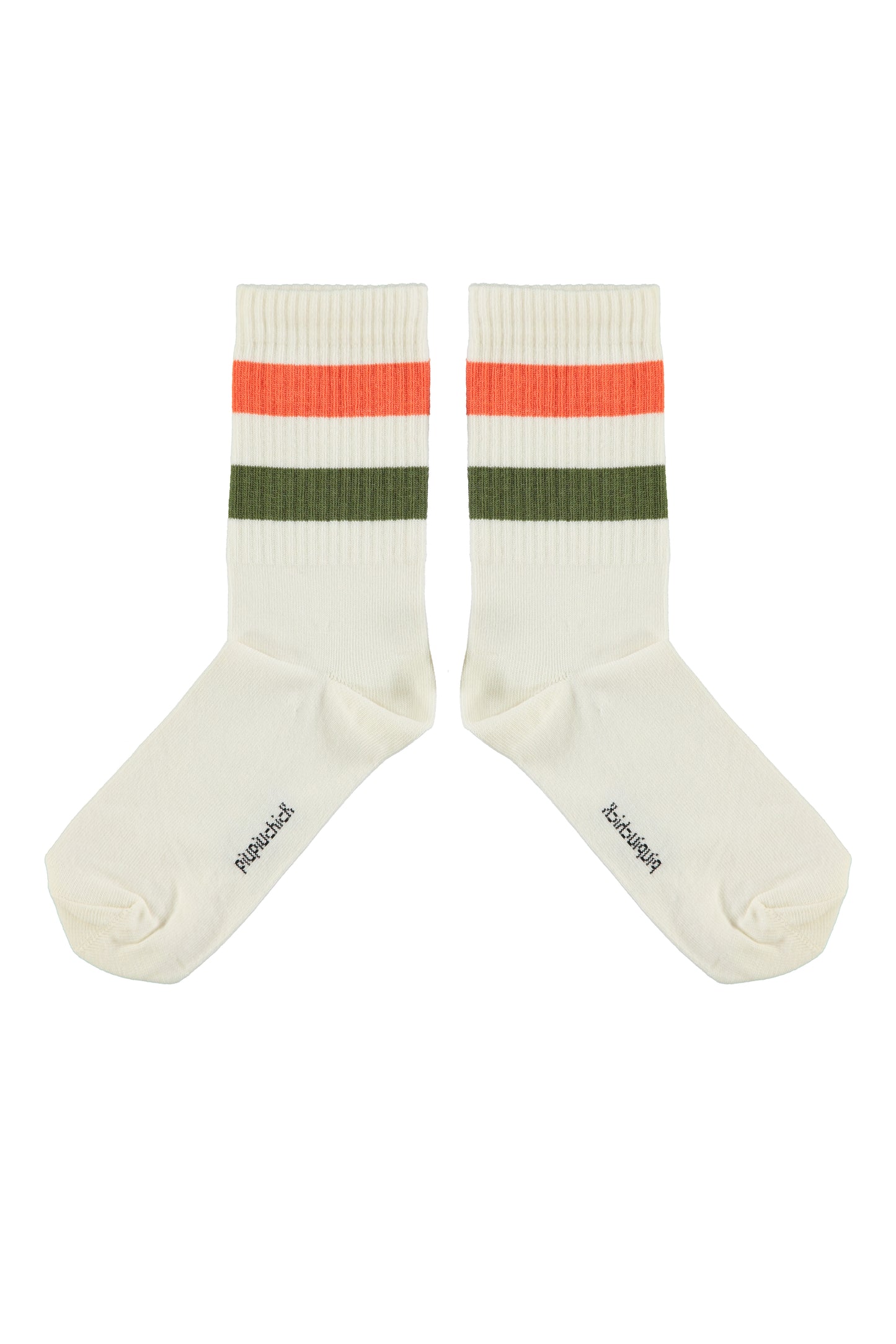 Piupiuchick | socks | Ecru w/ Green & orange stripe