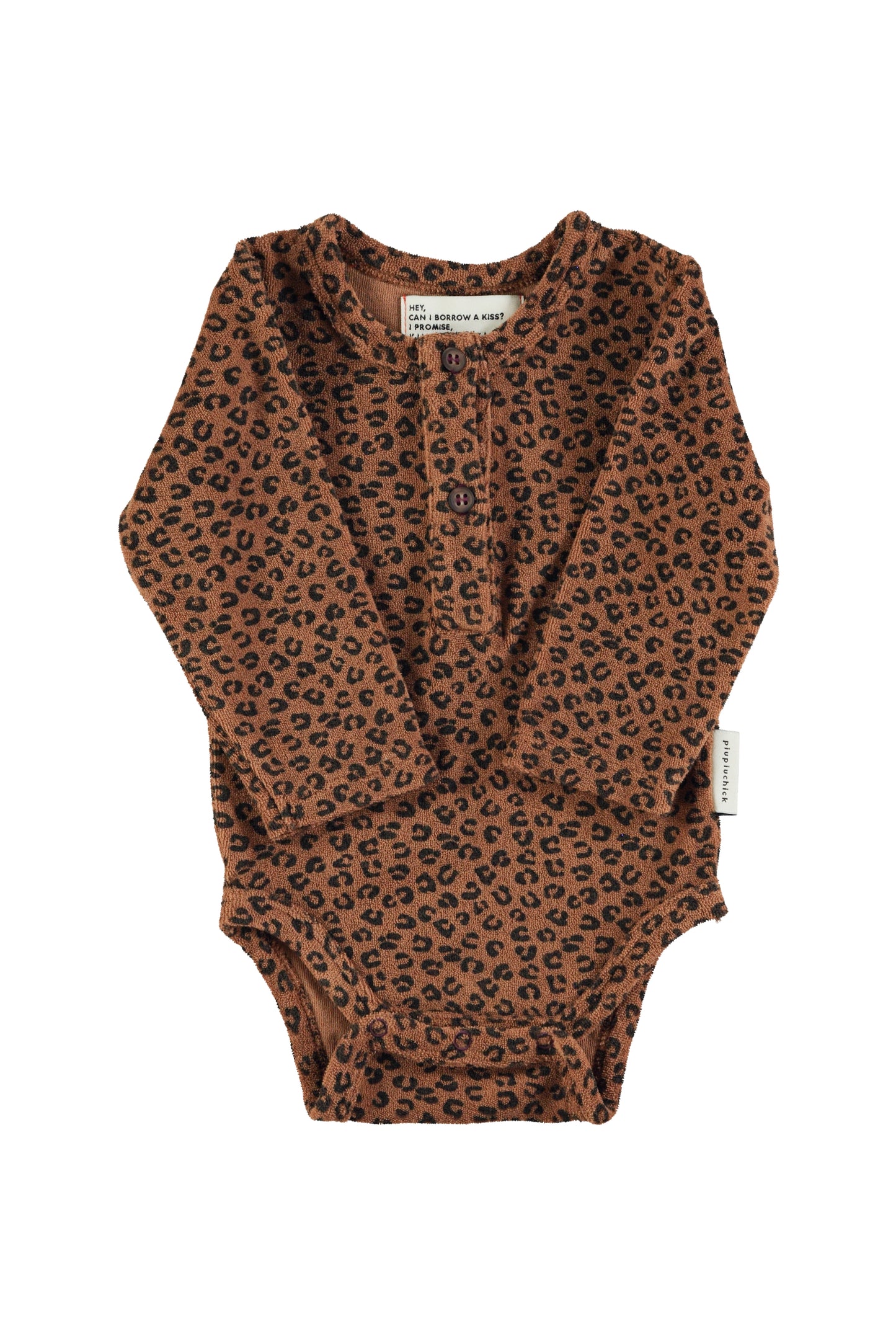 Piupiuchick | Baby longsleeve body w/collar | Brown w/ animal print