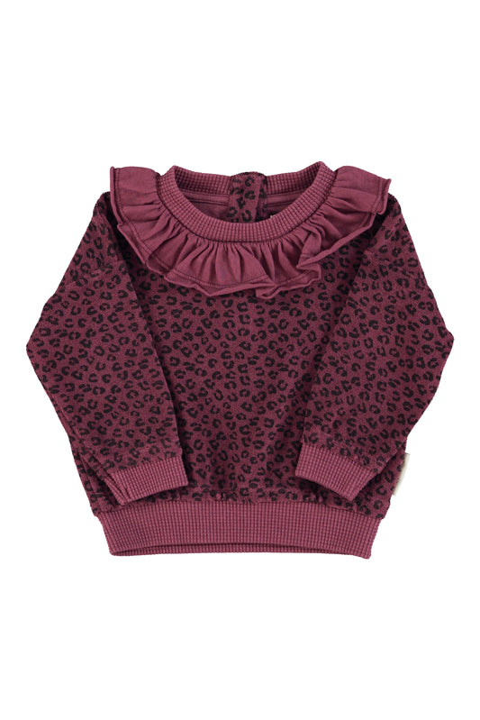 Piupiuchick | Terry cotton Sweatshirt baby | Aubergine w/ animal print
