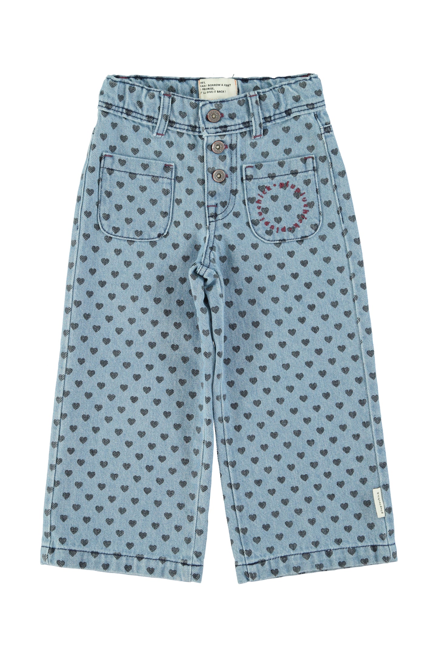 Piupiuchick| Flare trouser | Washed blue denim w/ hearts