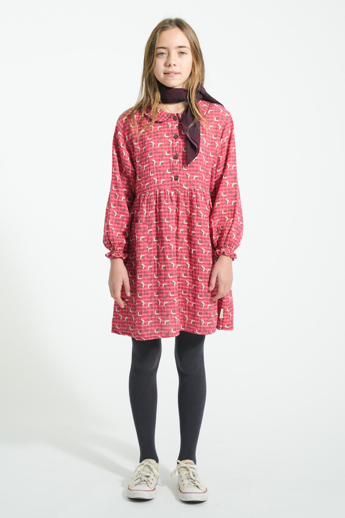 Piupiuchick | Short Dress | Pink checkered w/ flowers