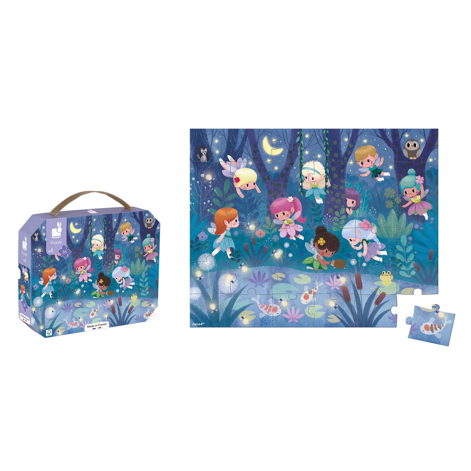 Janod Suitcase Puzzle: Fairies and Waterlilies 36 Pieces