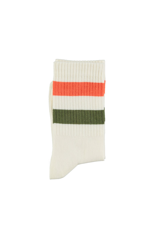 Piupiuchick | socks | Ecru w/ Green & orange stripe