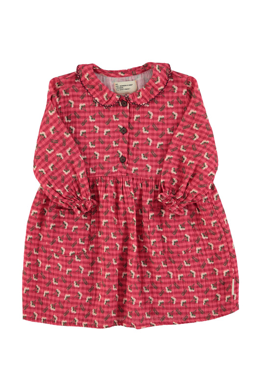 Piupiuchick | Short Dress | Pink checkered w/ flowers