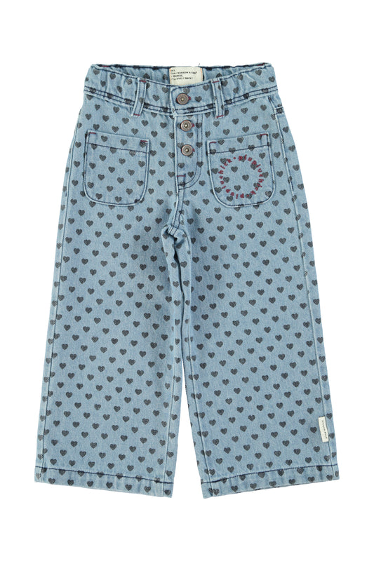 Piupiuchick| Flare trouser | Washed blue denim w/ hearts