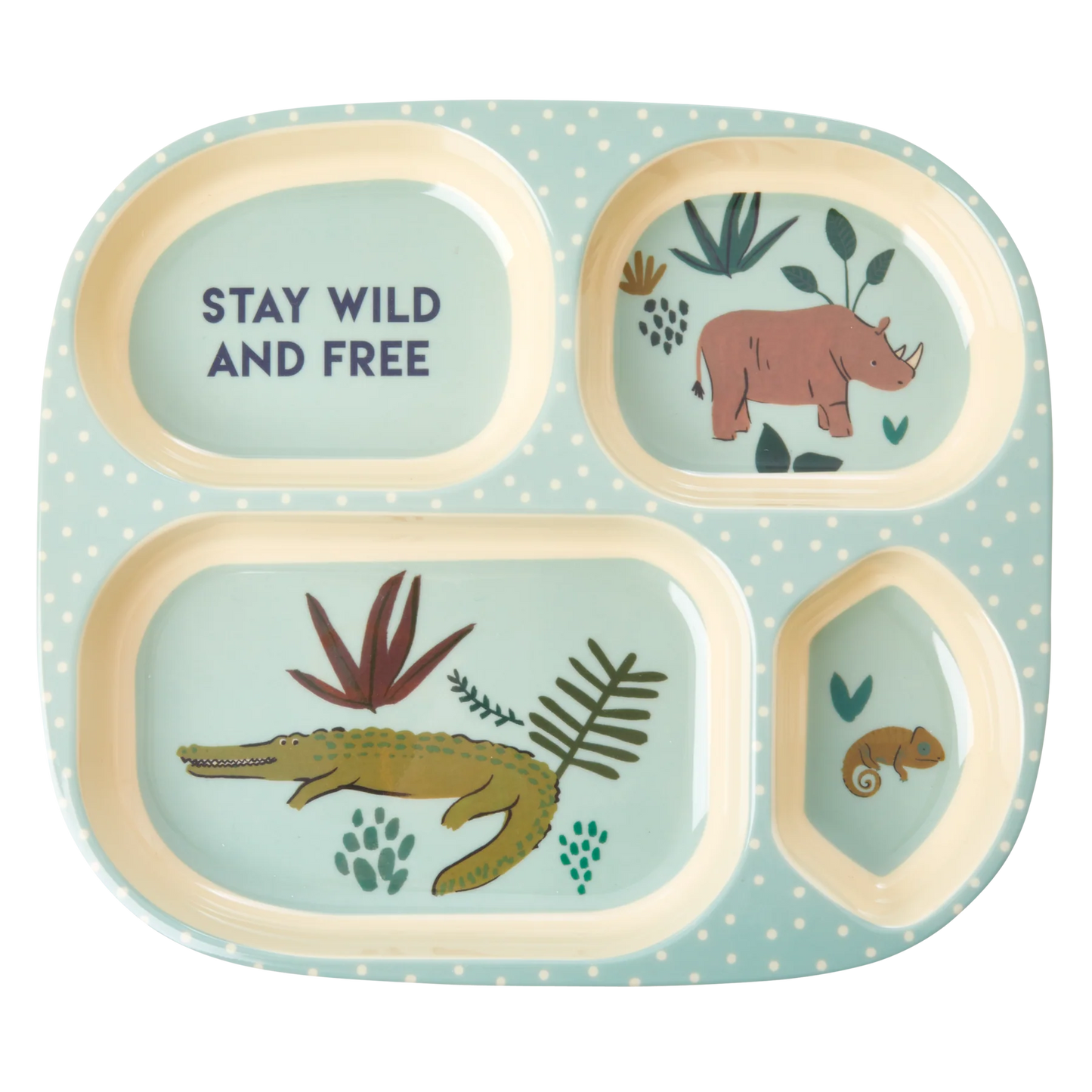 Rice | Melamine baby bord - 4 vakken Blauw jungleprint