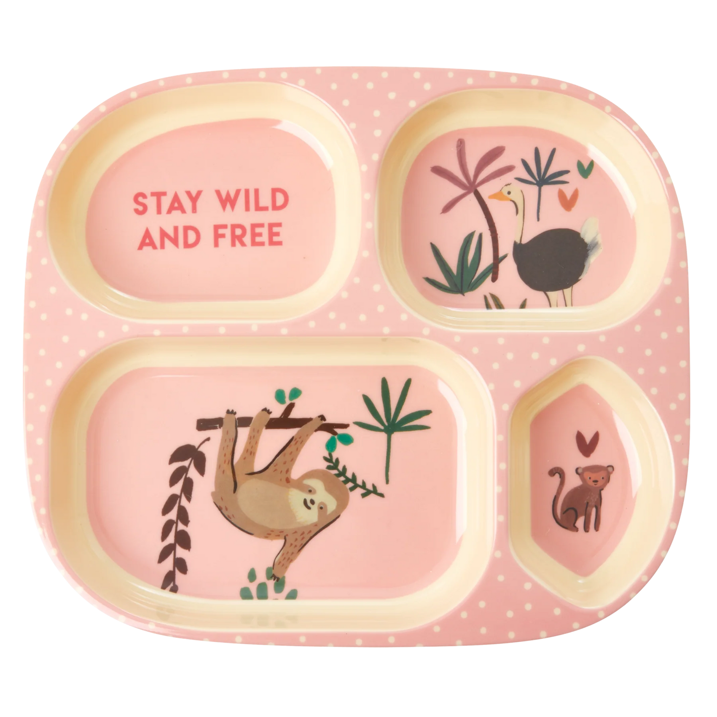 Rice | Melamine baby bord - 4 vakken Roze jungleprint