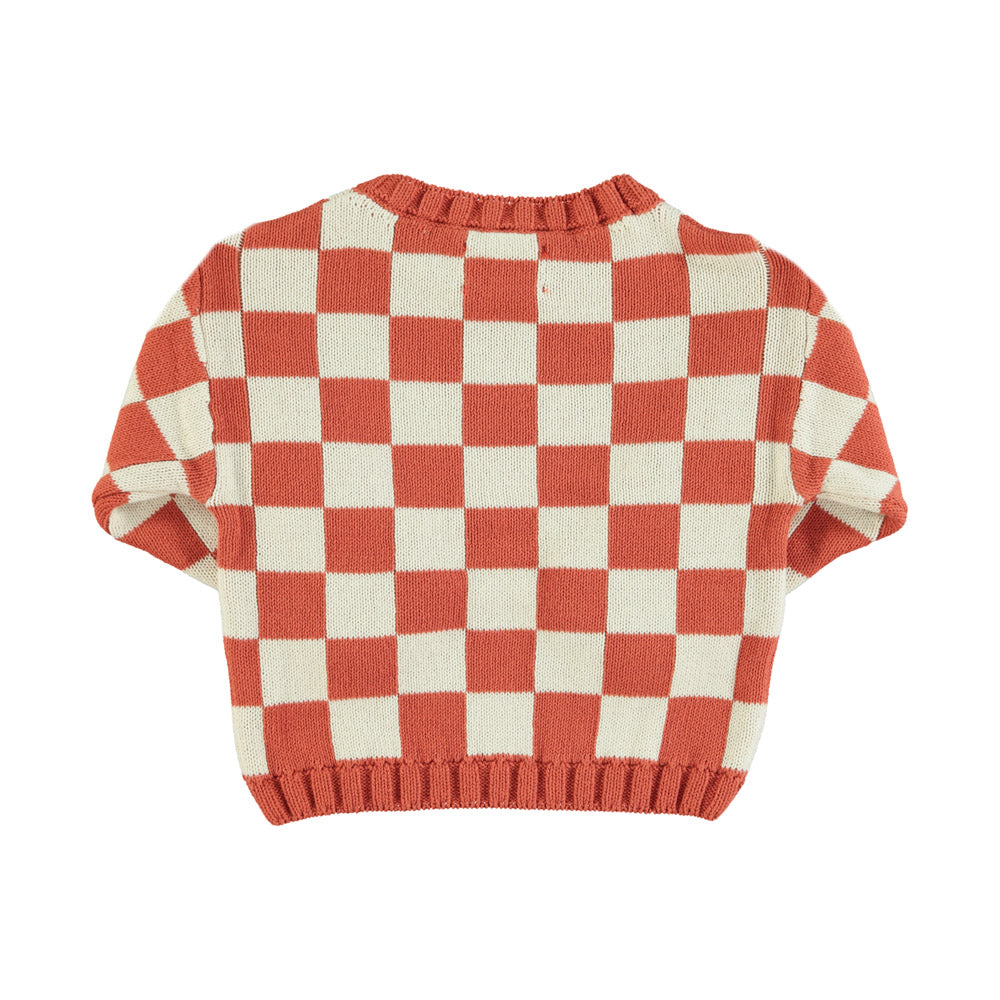 Piupiuchick |knitted sweater | ecru & terracotta checkered