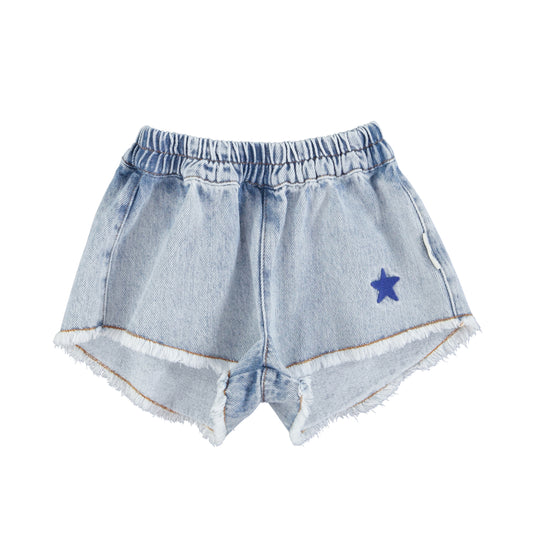 Piupiuchick | Short w/fringes | Washed blue denim