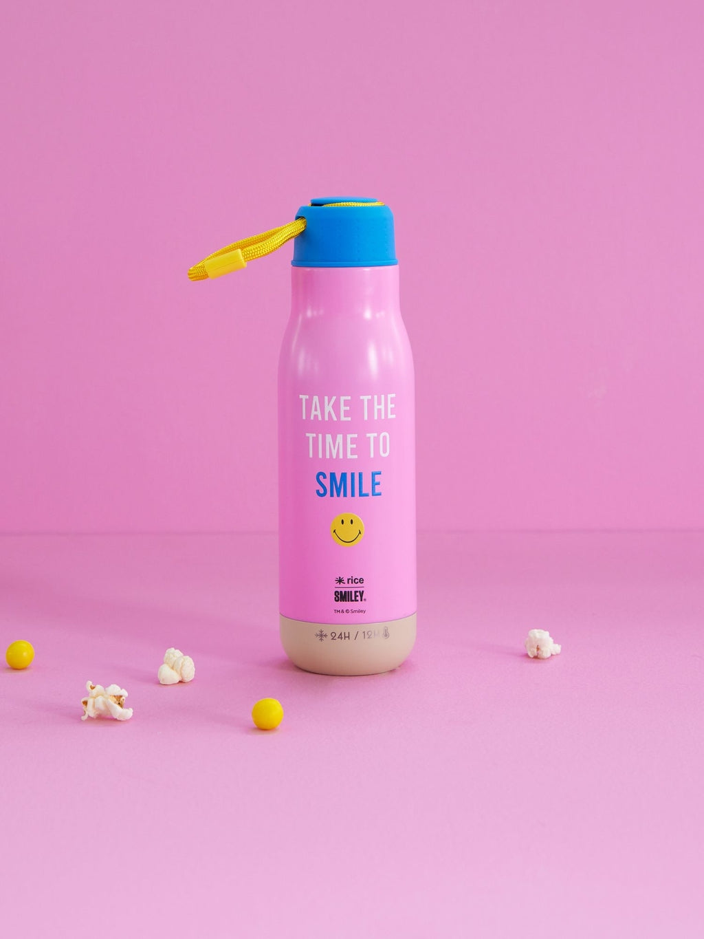 Rice| Roestvrijstalen fles | Smiley roze