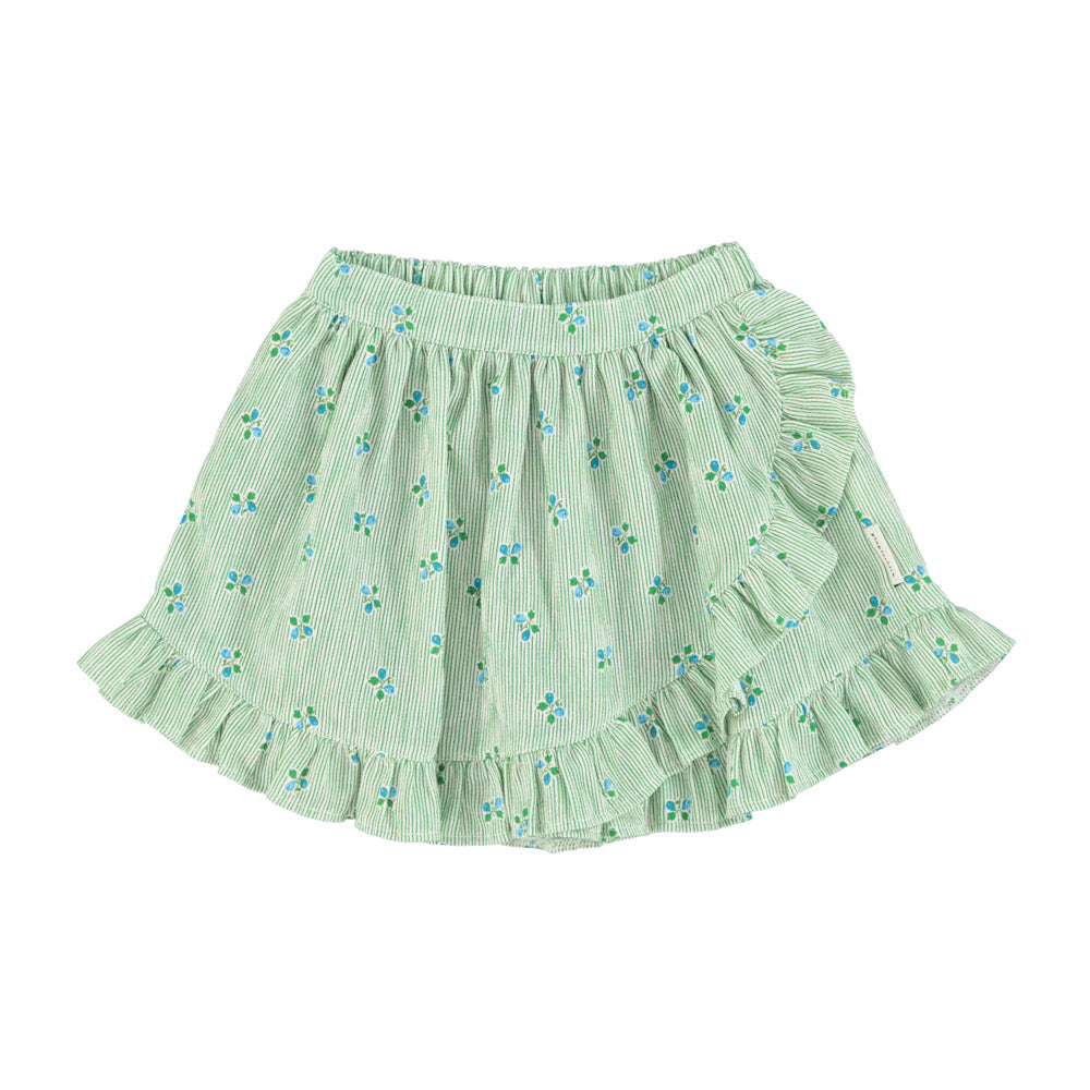 Piupiuchick | Short skirt ruffle | Green stripes w/little flowers