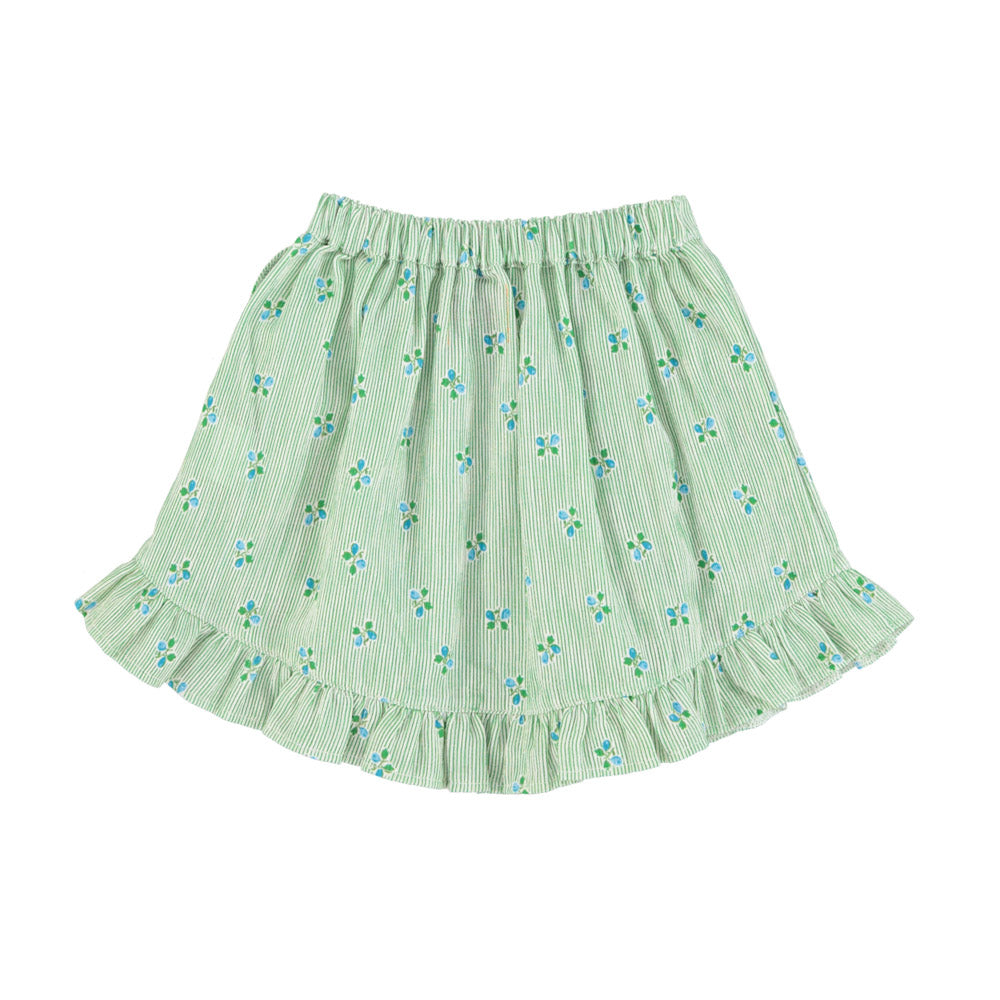 Piupiuchick | Short skirt ruffle | Green stripes w/little flowers
