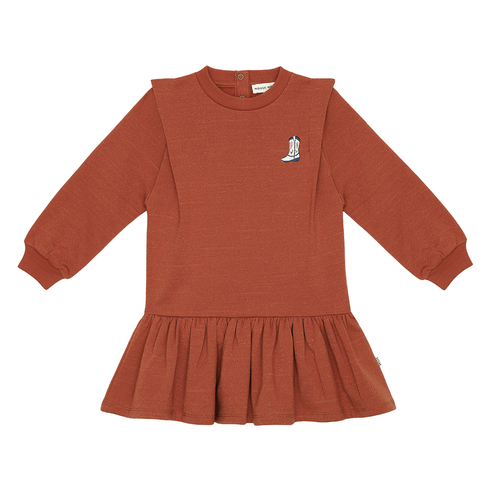 House of Jamie | Chunky shoulder sweatdress |terra rust