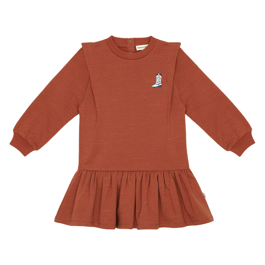 House of Jamie | Chunky shoulder sweatdress |terra rust