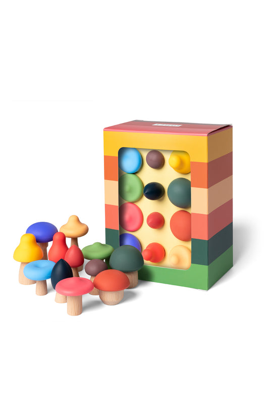 Little L | Mushroom set silliconen and wood | Multi color