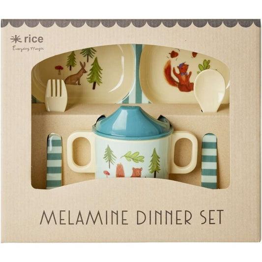 Rice | Melamine Dinner gift set | Blue Happy Forest Print