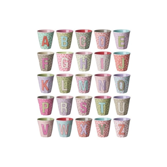 Rice | Melamine beker - Alfabet Flowers Roze