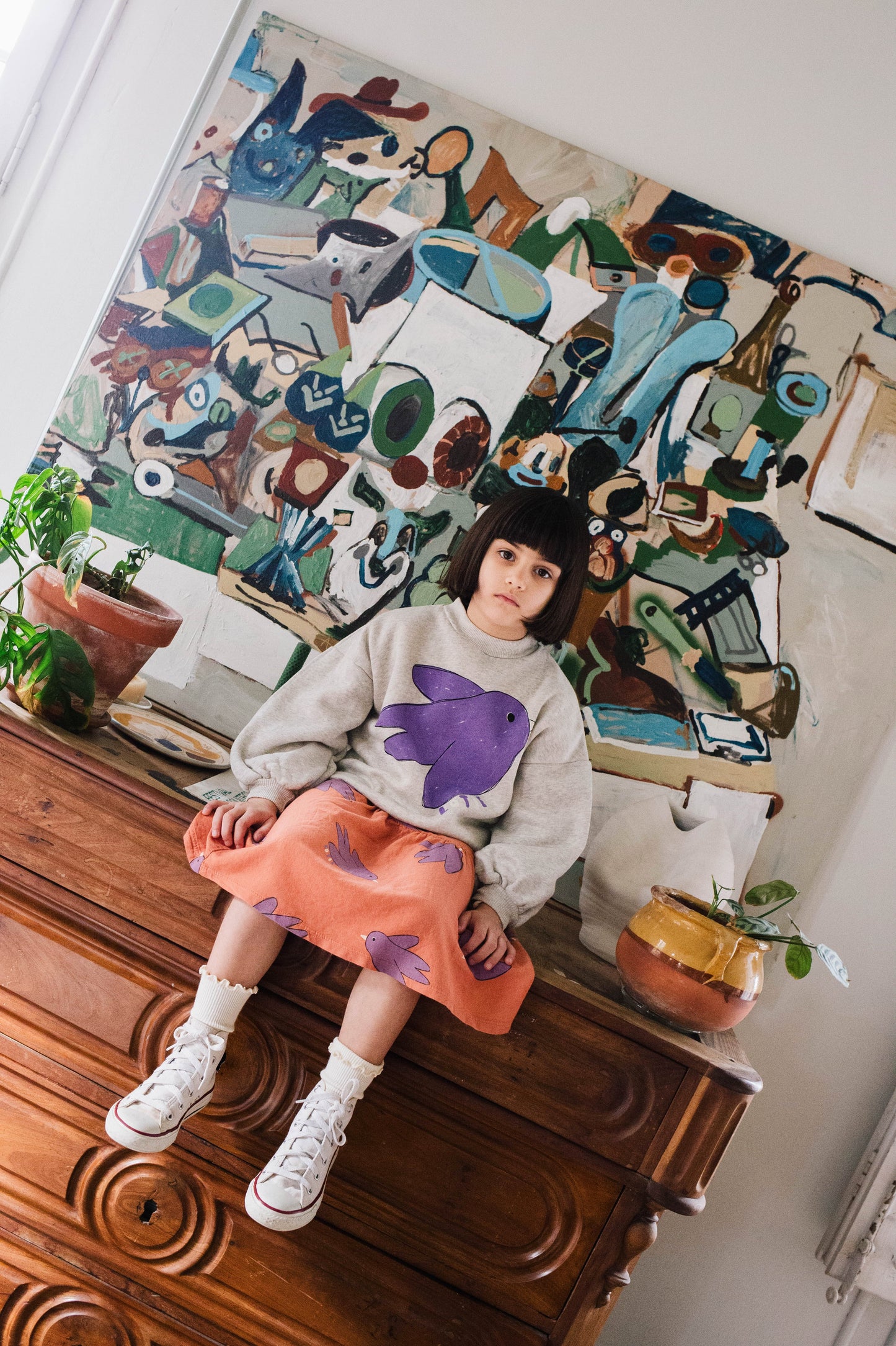 Lotiekids | Sweatshirt Flowing bird | Light grey melange