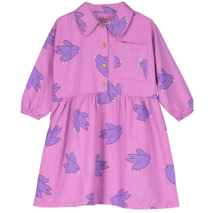Lotiekids | Woven dress Flowing birds | Fuchsia