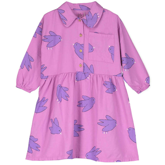 Lotiekids | Woven dress Flowing birds | Fuchsia