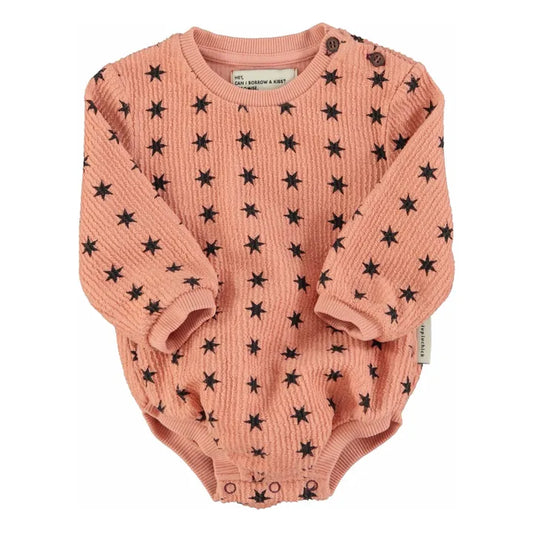 Piupiuchick | Long sleeve romper| Pink w/ black stars